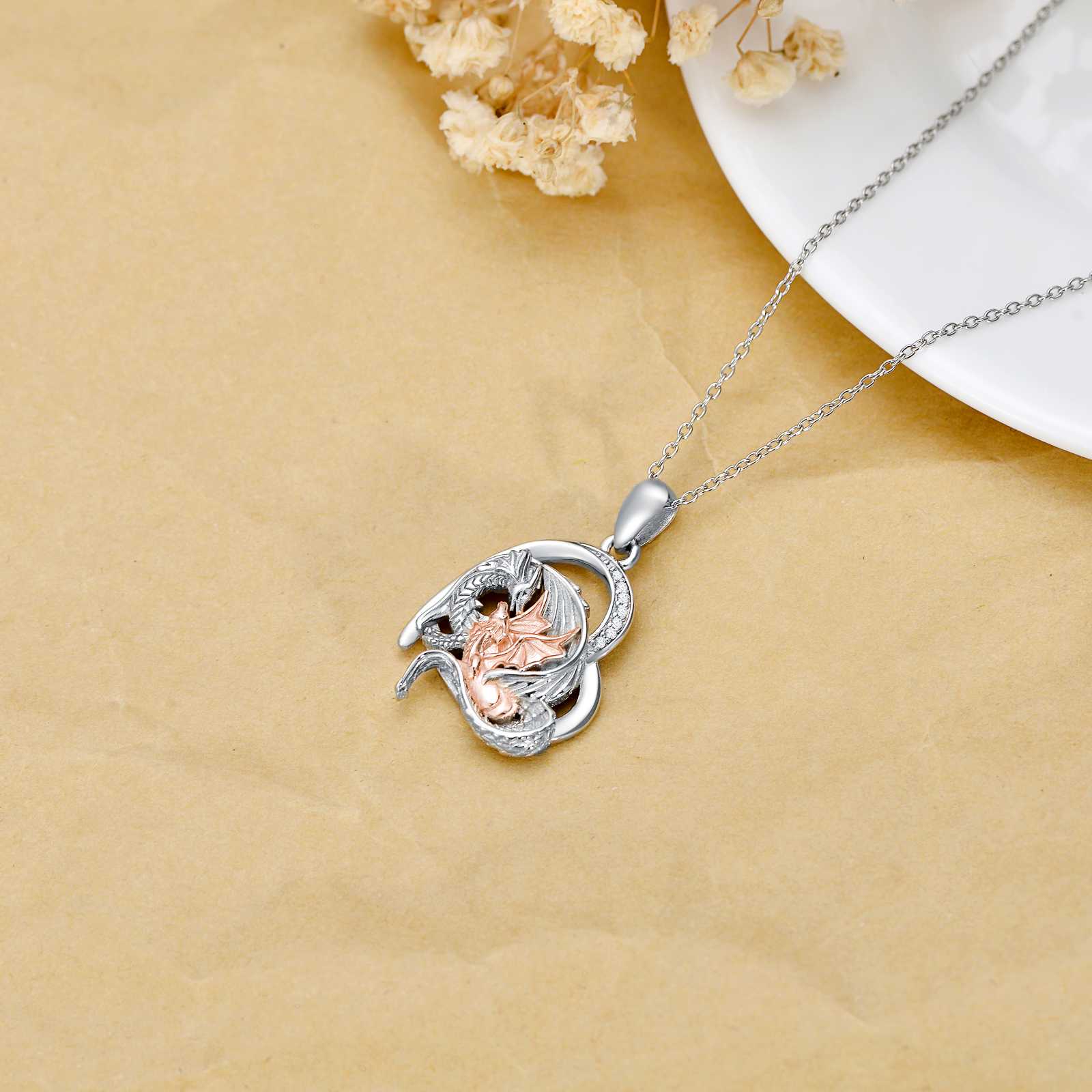 Sterling Silver Dragon Mother Daughter Necklace