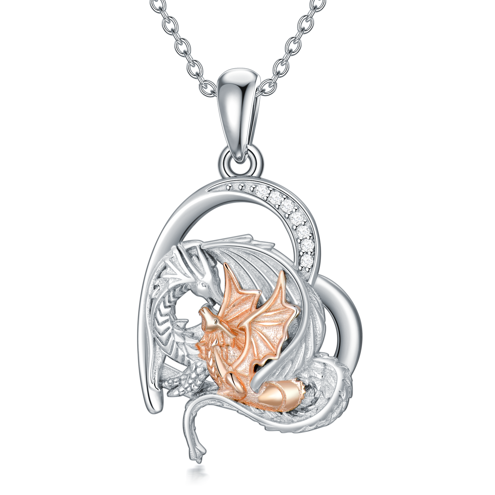 Sterling Silver Dragon Mother Daughter Necklace