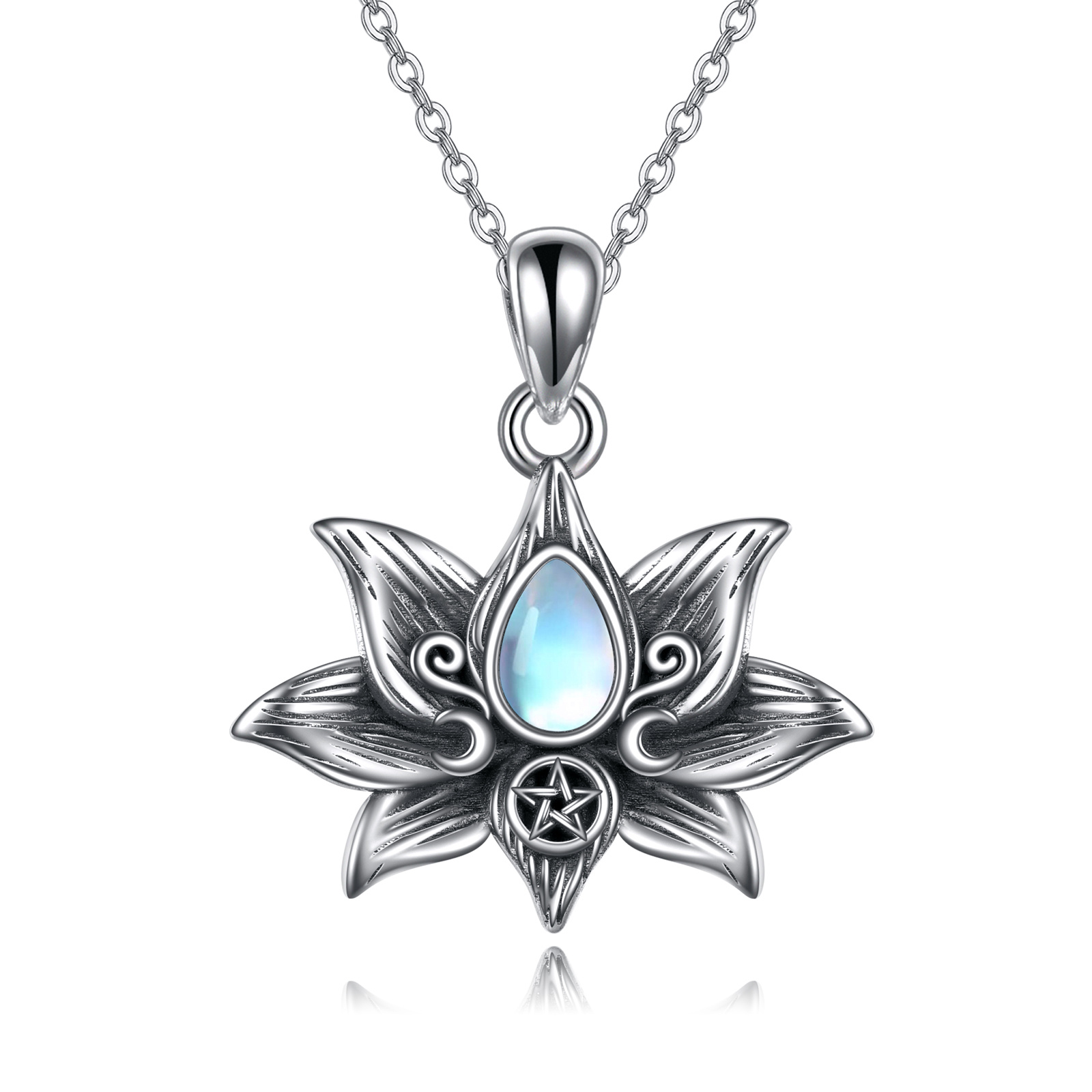 Sterling Silver Moonstone Lotus Flower Pendant Necklace Jewelry Gifts ...