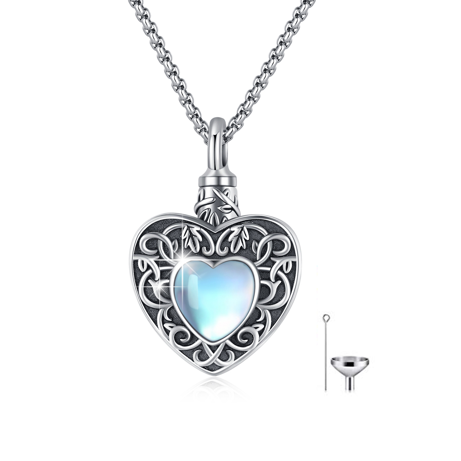 Heart Urn Necklace 925 Silver Moonstone Ashes Necklace Cremation ...