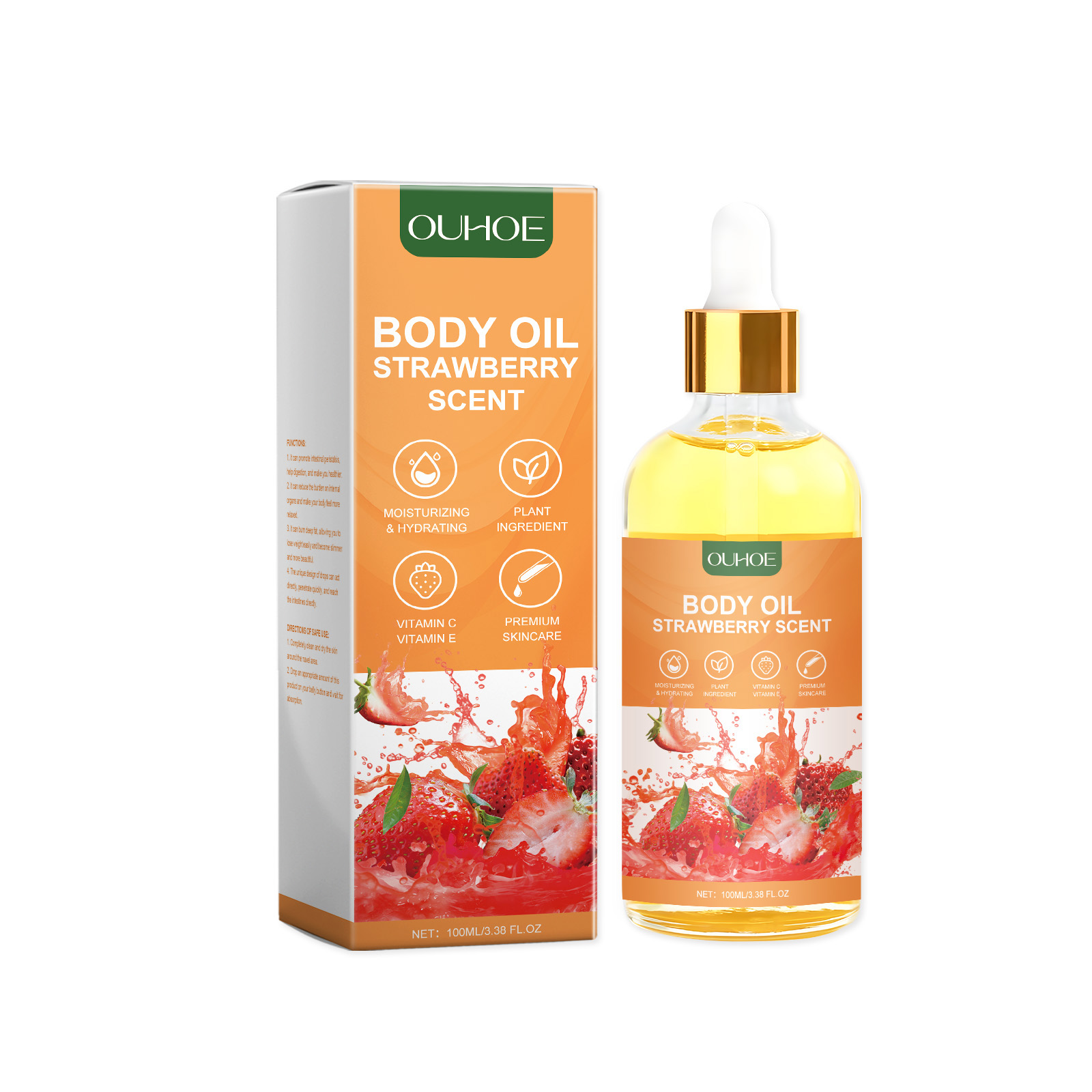 OUHOE Strawberry Moisturizing Oil, Moisturizing Elastic Firming, Smoothing Fine Lines And Nourishing Skin Body Massage Oil 100Ml - Shop at LoveMi
