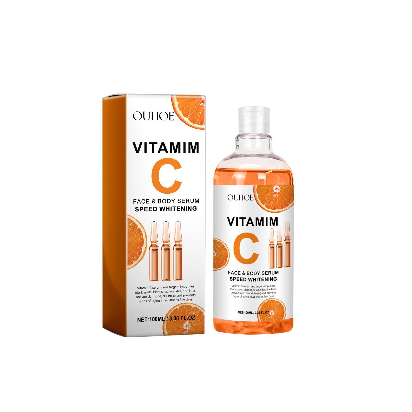 OUHOE Vitamim C Face Body Serum, Repair Nourish Skin Filling Water Carry Bright Tight Anti Wrinkle Fine Lines 100Ml - Shop at LoveMi