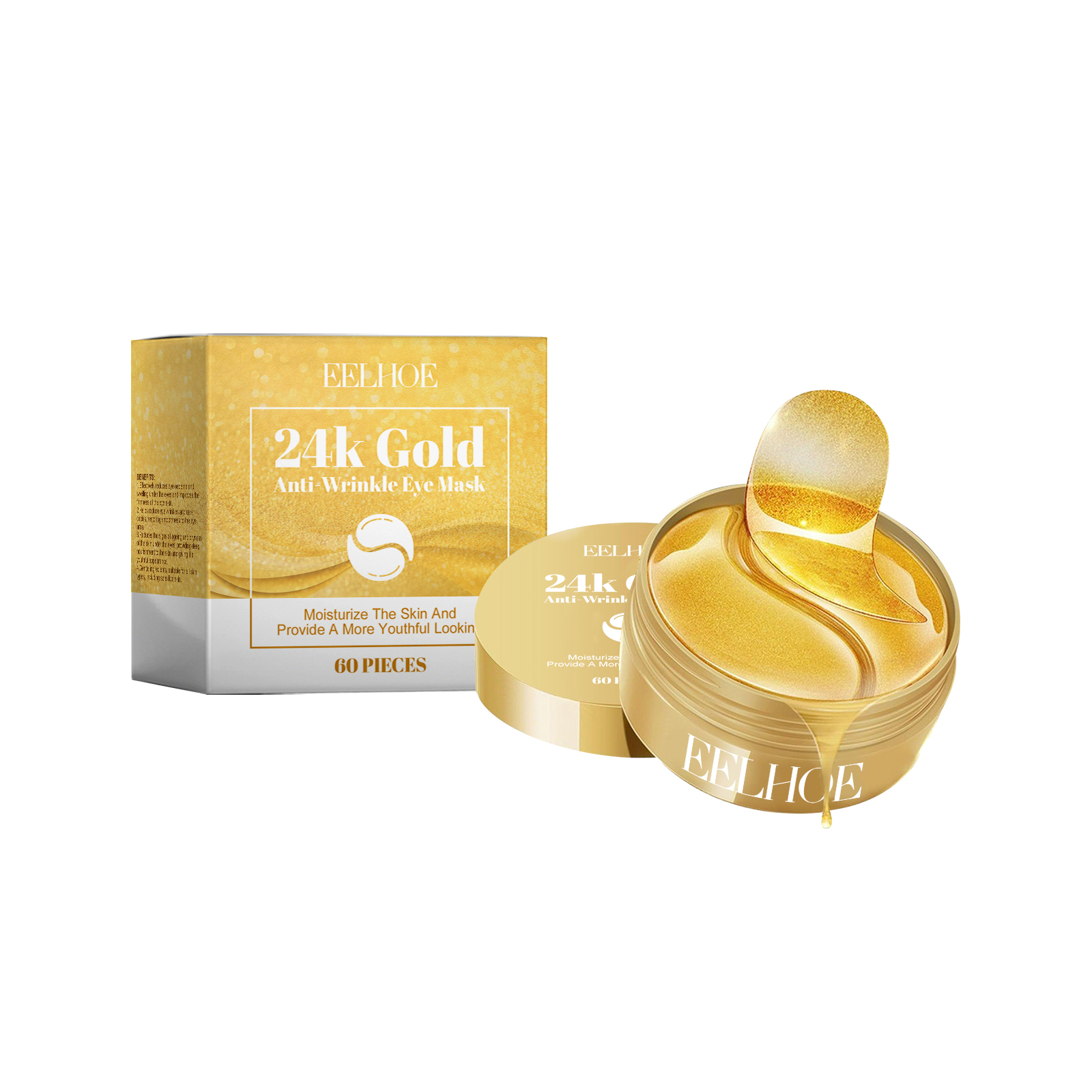 EELHOE 24K Gold Anti Wrinkle Eye Mask, Moisturizing And Improving Eye Lines Brightening And Moisturizing Eye Skin Eye Care 60Pcs - Shop at LoveMi
