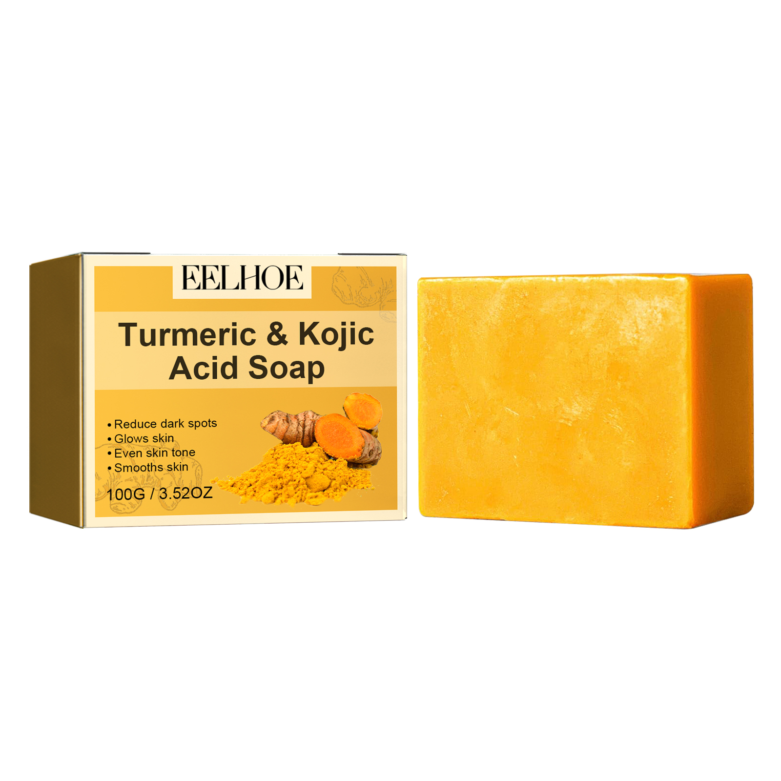 EELHOE Turmeric & Kojic Acid Soap, Gently Clean Face Fade Spots Brighten Skin Tone Moisturize And Moisturize Even Skin Tone 100G - Shop at LoveMi