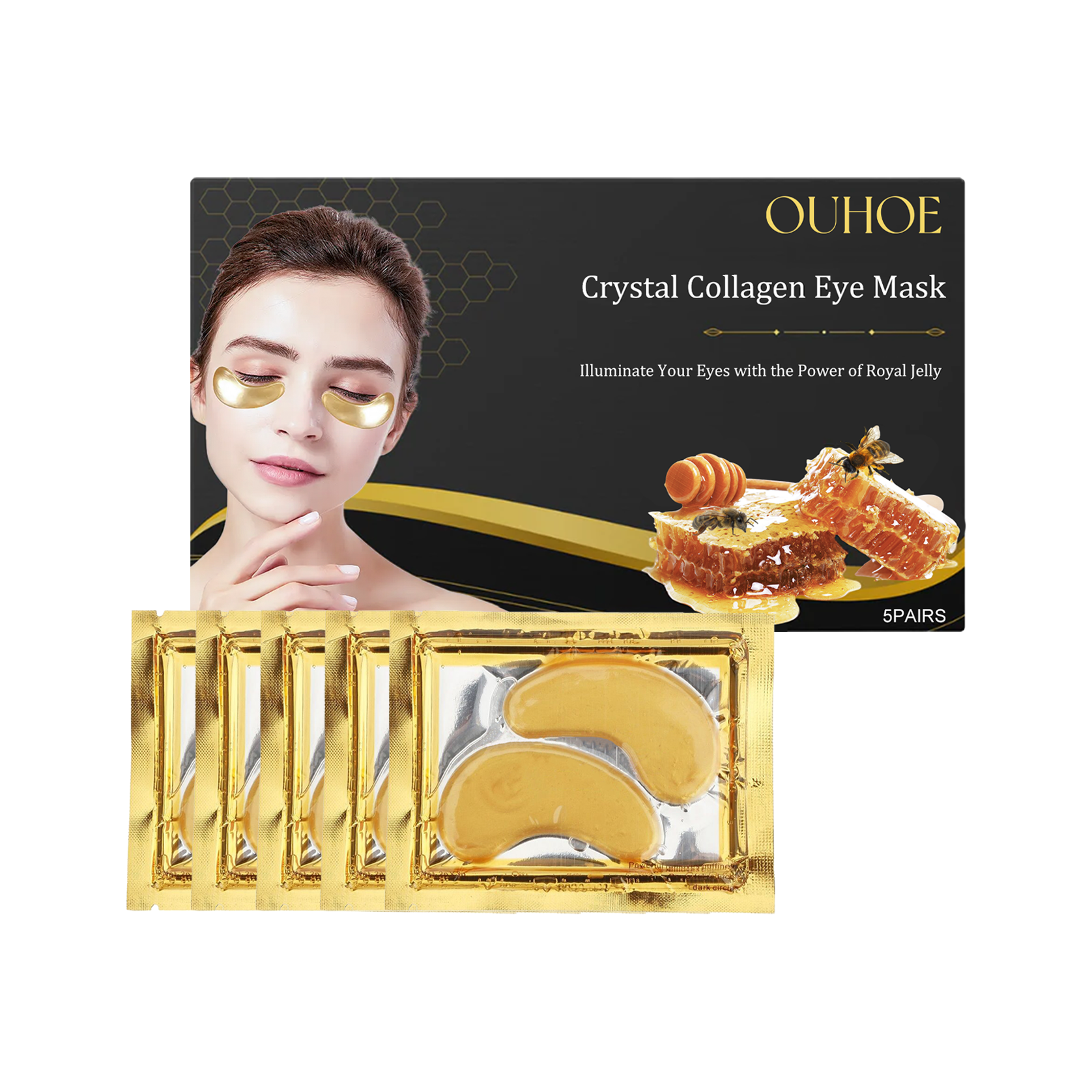 OUHOE Crystal Collagen Eye Mask Gently Hydrates The Skin Around The Eye Line Collagen Eye Mask 5Piars - Shop at LoveMi