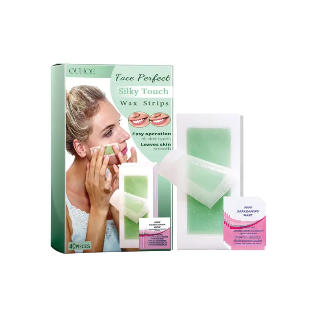 OUHOE Silky Touch Wax Strips, Mild Non Irritating Moisturizing Refreshing Clean Face Lip Hair Removal Wax 40Pcs - Shop at LoveMi